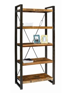 Libreria Industrial con Doppio Montante in Ferro Battuto - Legno Massello Indiana AGB0161