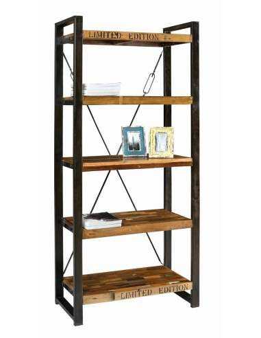 Libreria Industrial con Doppio Montante in Ferro Battuto - Legno Massello Indiana AGB0161