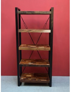Libreria Industrial con Doppio Montante in Ferro Battuto - Legno Massello Indiana AGB0161 2