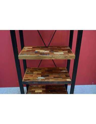 Libreria Industrial con Doppio Montante in Ferro Battuto - Legno Massello Indiana AGB0161