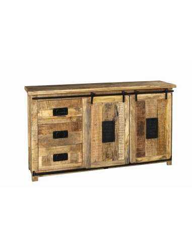 Credenza Rustica Jupiter Scorrevole | Legno Massello Mango | 160x40x91cm | Artigianale AGB0306