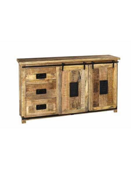 Credenza Rustica Jupiter Scorrevole | Legno Massello Mango | 160x40x91cm | Artigianale AGB0306