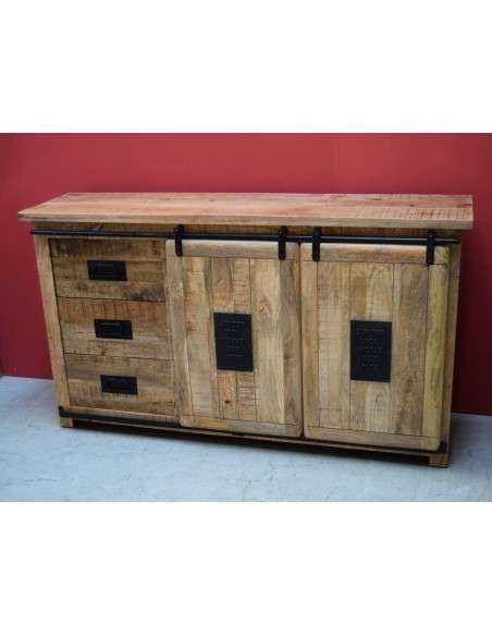 Credenza Rustica Jupiter Scorrevole | Legno Massello Mango | 160x40x91cm | Artigianale AGB0306