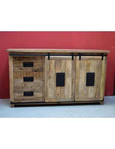 Credenza Rustica Jupiter Scorrevole | Legno Massello Mango | 160x40x91cm | Artigianale AGB0306