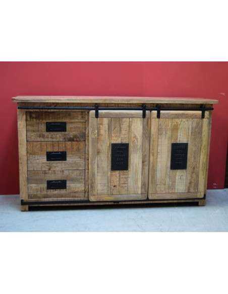 Credenza Rustica Jupiter Scorrevole | Legno Massello Mango | 160x40x91cm | Artigianale AGB0306