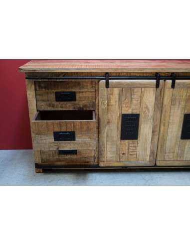 Credenza Rustica Jupiter Scorrevole | Legno Massello Mango | 160x40x91cm | Artigianale AGB0306