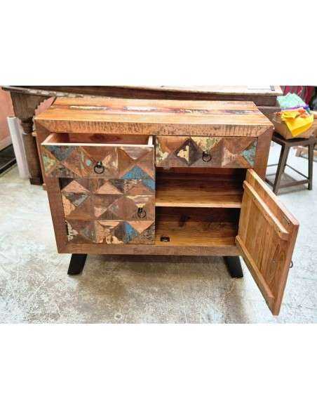 Credenza bassa in Legno di Recupero con Piedini in Ferro Battuto - Mobili Artigianali Rustici AGB1044
