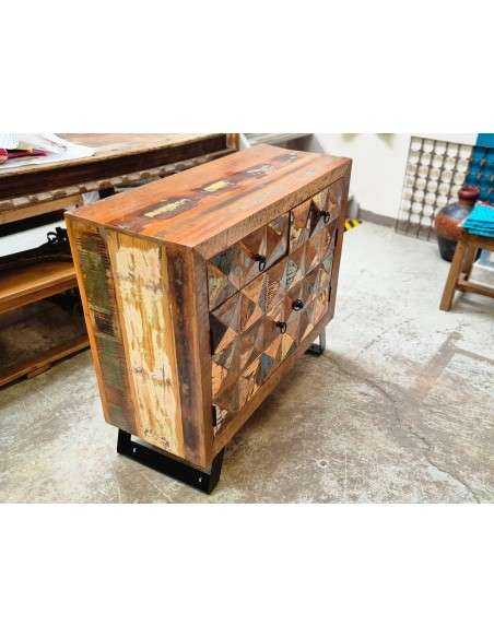Credenza bassa in Legno di Recupero con Piedini in Ferro Battuto - Mobili Artigianali Rustici AGB1044