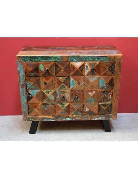 Credenza bassa in Legno di Recupero con Piedini in Ferro Battuto - Mobili Artigianali Rustici AGB1044