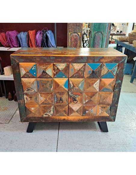 Credenza bassa in Legno di Recupero con Piedini in Ferro Battuto - Mobili Artigianali Rustici AGB1044