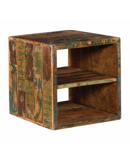 Cubo di Legno Recycle Aperto con Ripiano Interno - Legno Indiano di Recupero AGB0345