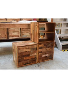 Cubo di Legno Recycle Aperto con Ripiano Interno - Legno Indiano di Recupero AGB0345 2