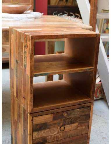 Cubo di Legno Recycle Aperto con Ripiano Interno - Legno Indiano di Recupero AGB0345