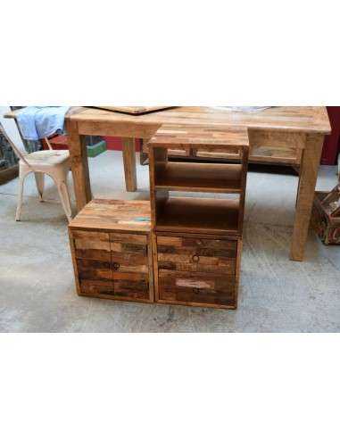Cubo di Legno Recycle Aperto con Ripiano Interno - Legno Indiano di Recupero AGB0345
