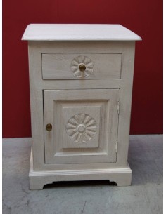 Comodino Shabby con antina e cassetto in legno massello - Colore Bianco AGBA0204