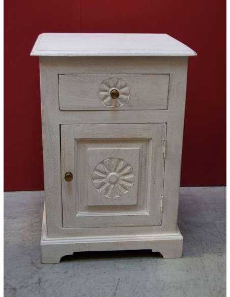 Comodino Shabby con antina e cassetto in legno massello - Colore Bianco AGBA0204