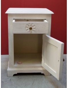 Comodino Shabby con antina e cassetto in legno massello - Colore Bianco AGBA0204 2