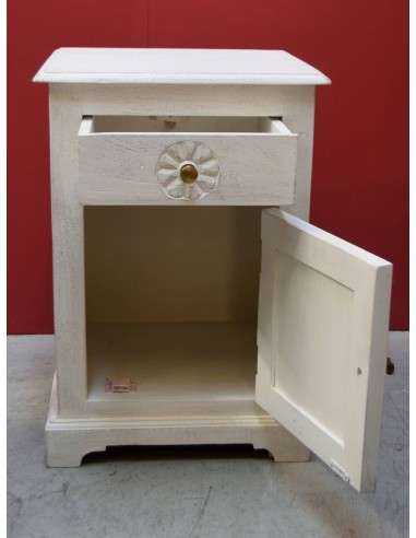 Comodino Shabby con antina e cassetto in legno massello - Colore Bianco AGBA0204