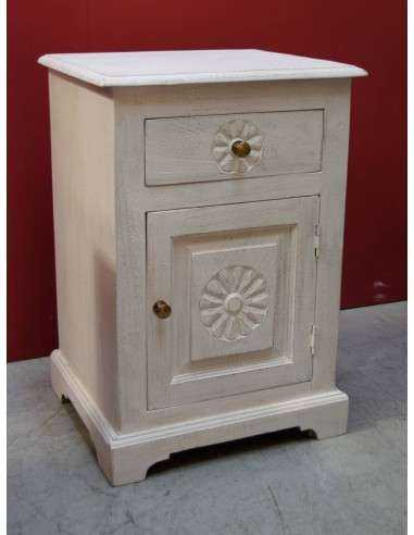 Comodino Shabby con antina e cassetto in legno massello - Colore Bianco AGBA0204