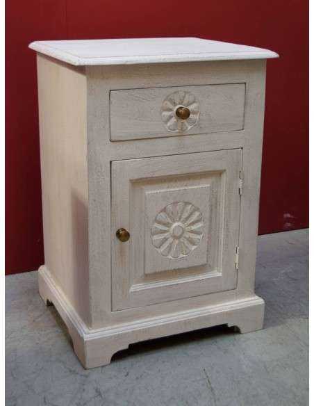Comodino Shabby con antina e cassetto in legno massello - Colore Bianco AGBA0204