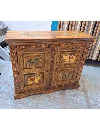Credenza Etnica in Legno Massello - Elefanti Colorati, Decorazioni  AGB0016