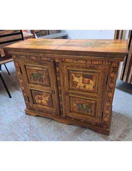 Credenza Etnica in Legno Massello - Elefanti Colorati, Decorazioni  AGB0016