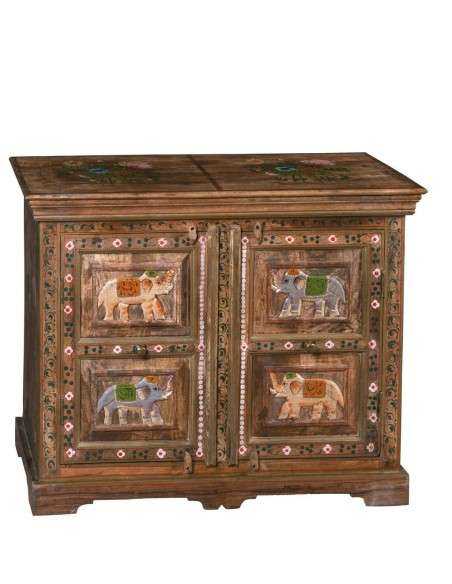 Credenza Etnica in Legno Massello - Elefanti Colorati, Decorazioni  AGB0016