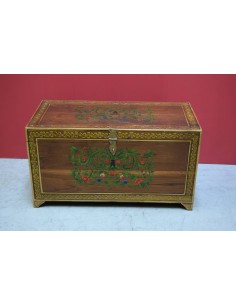Baule indiano in legno massello con decorazioni floreali TP014