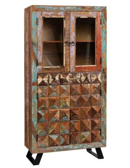 Vetrina in Legno di Recupero con Piedini in Ferro Battuto - Mobili Artigianali Rustici AGB1043
