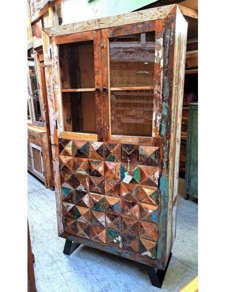 Vetrina in Legno di Recupero con Piedini in Ferro Battuto - Mobili Artigianali Rustici AGB1043