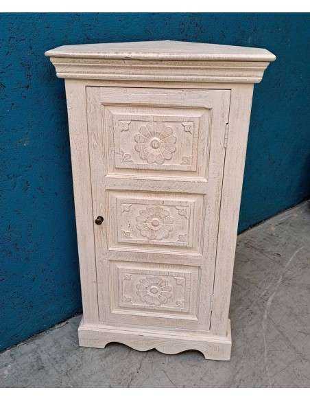 Angoliera Legno Massello - Stile Shabby Sbiancato Antina Intagliata AGBB00034
