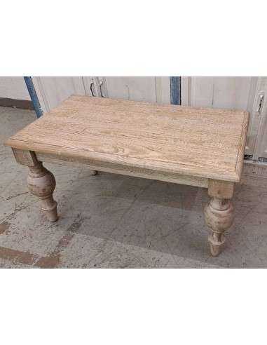 Tavolino in Legno Massello - Finitura Legno Sbiancato | 50x90cm - Gambe a Cipolla AGBB00664
