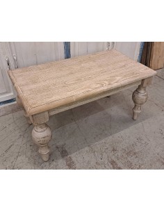 Tavolino in Legno Massello - Finitura Legno Sbiancato | 50x90cm - Gambe a Cipolla AGBB00664 2