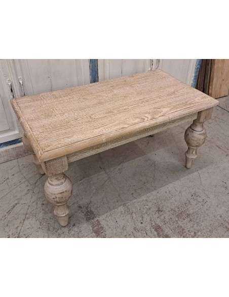 Tavolino in Legno Massello - Finitura Legno Sbiancato | 50x90cm - Gambe a Cipolla AGBB00664