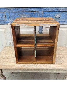 Cubo di Legno Recycle Aperto con Ripiano Interno - Legno Indiano di Recupero AGB0346 2
