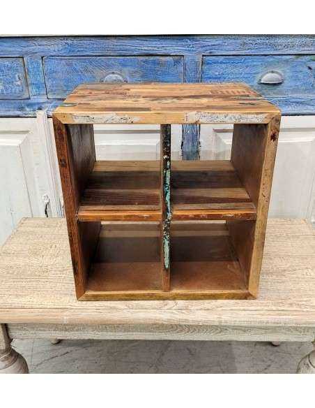 Cubo di Legno Recycle Aperto con Ripiano Interno - Legno Indiano di Recupero AGB0346