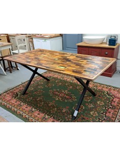 Tavolo Industrial Unico | Legno Massello Importato e Ferro Battuto 179x90cm CX201