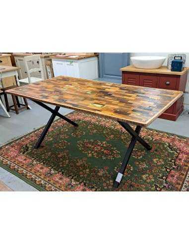 Tavolo Industrial Unico | Legno Massello Importato e Ferro Battuto 179x90cm CX201
