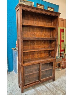 Libreria Colonia in Teak con Vetrina e Ante Scorrevoli R023b 2