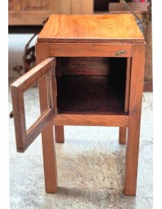 Comodino Vintage in Teak con Antina in Vetro - Epoca Coloniale Indiana CX204 2