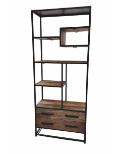Libreria Industriale in Ferro e Legno Rustico Indiano - 80x35x190 cm AGB00907