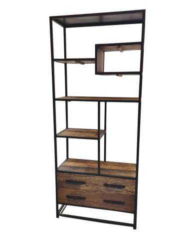 Libreria Industriale in Ferro e Legno Rustico Indiano - 80x35x190 cm AGB00907