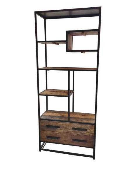 Libreria Industriale in Ferro e Legno Rustico Indiano - 80x35x190 cm AGB00907