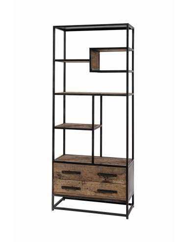 Libreria Industriale in Ferro e Legno Rustico Indiano - 80x35x190 cm AGB00907