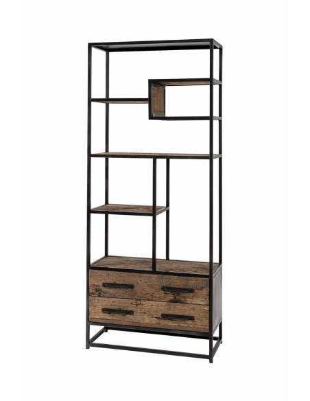 Libreria Industriale in Ferro e Legno Rustico Indiano - 80x35x190 cm AGB00907