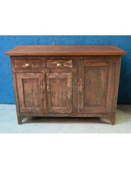 Credenza Bassa Shabby in Legno - Origine Indiana, Epoca Coloniale TR26