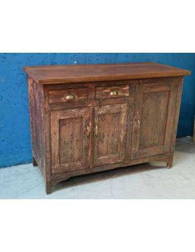 Credenza Bassa Shabby in Legno - Origine Indiana, Epoca Coloniale TR26