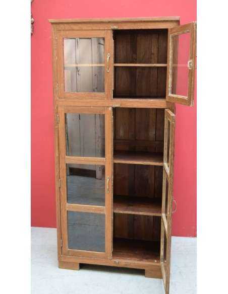 Vetrina a 4 ante in Legno Massello di Teak - Epoca Coloniale Indiana TR033