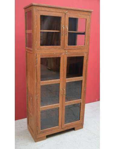 Vetrina a 4 ante in Legno Massello di Teak - Epoca Coloniale Indiana TR033