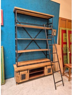 Libreria industriale con ante scorrevoli e scaletta in ferro AGB0161 2